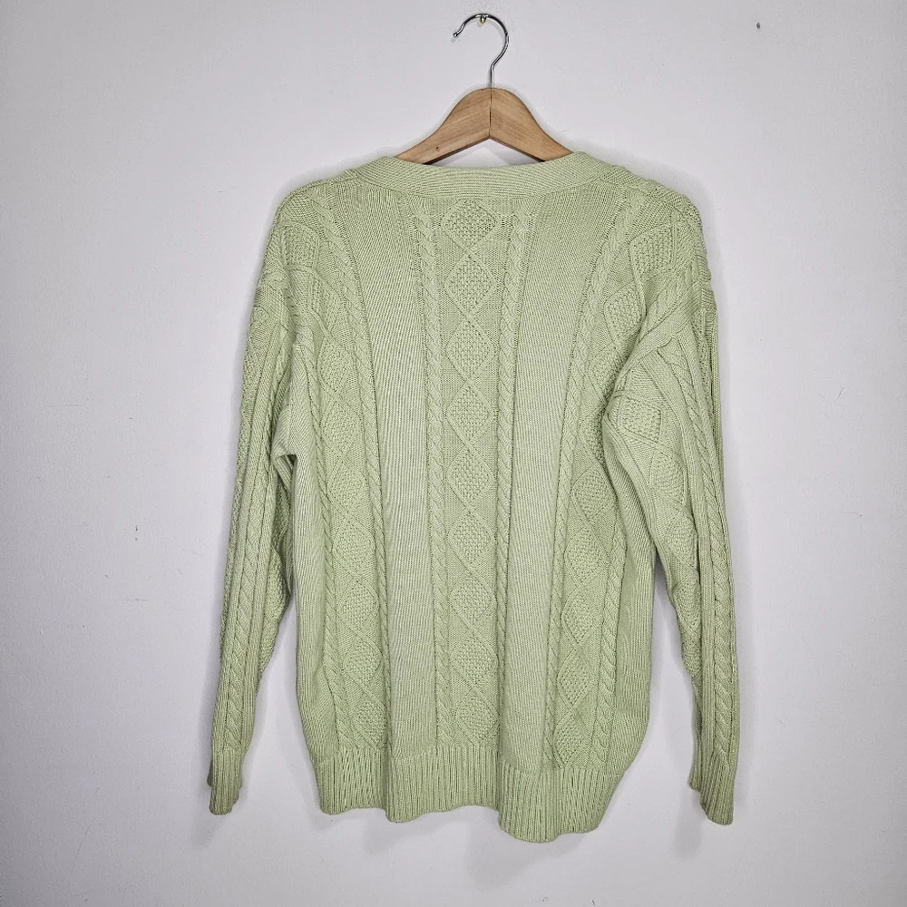 Aritzia Sunday Best Lamora Cardigan Sz 2XS Cable Knit Sweater Green Oversize - Picture 7 of 11